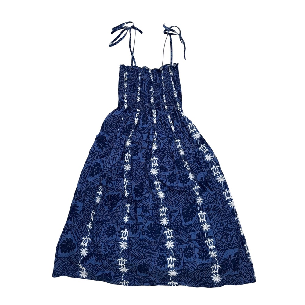 Royal Hawaiian Creations Blue Floral Smocked Dress Palm Tree Turtle Cover‎ Up